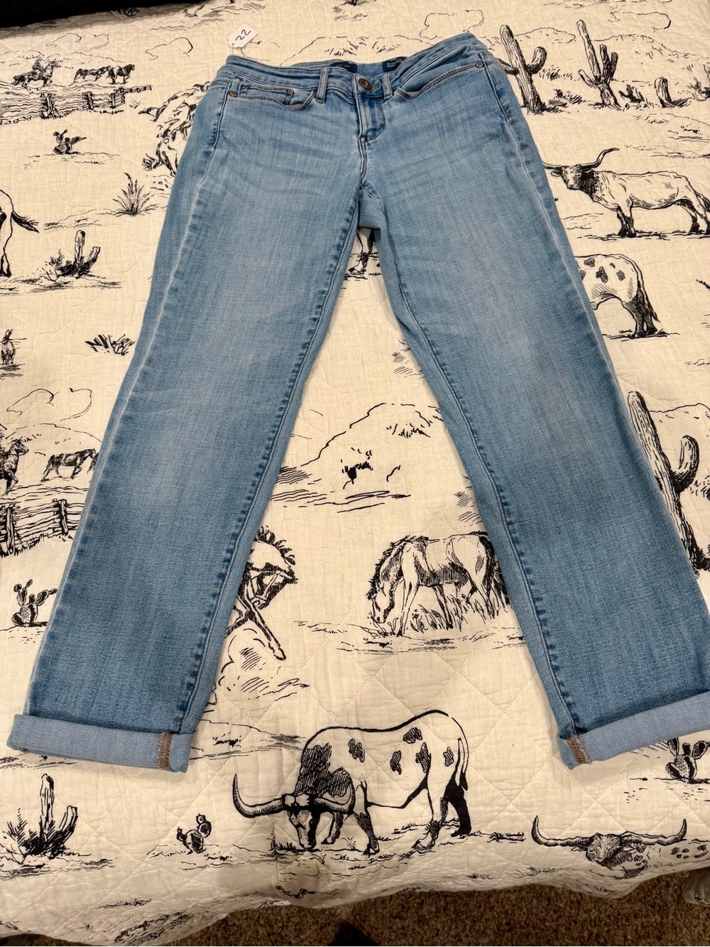J. Jill Boyfriend Straight Leg Jeans in Light Blue Denim with Stretch Size 4